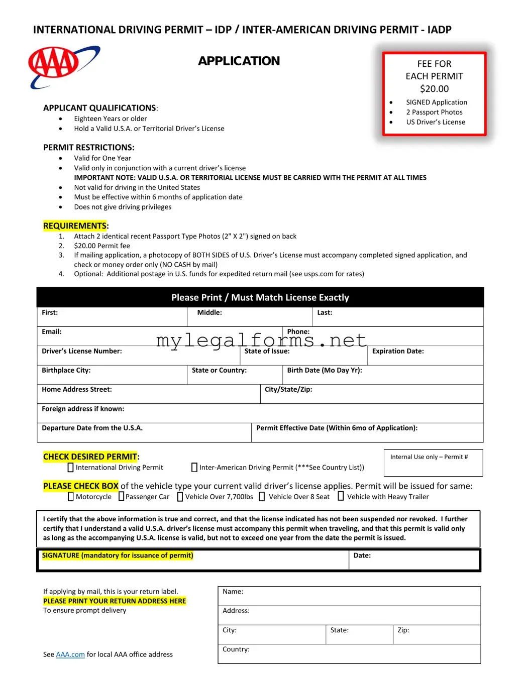 Aaa International Driving Permit Application Template