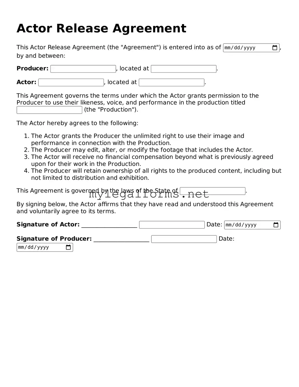 Attorney-Approved Actor Release Form