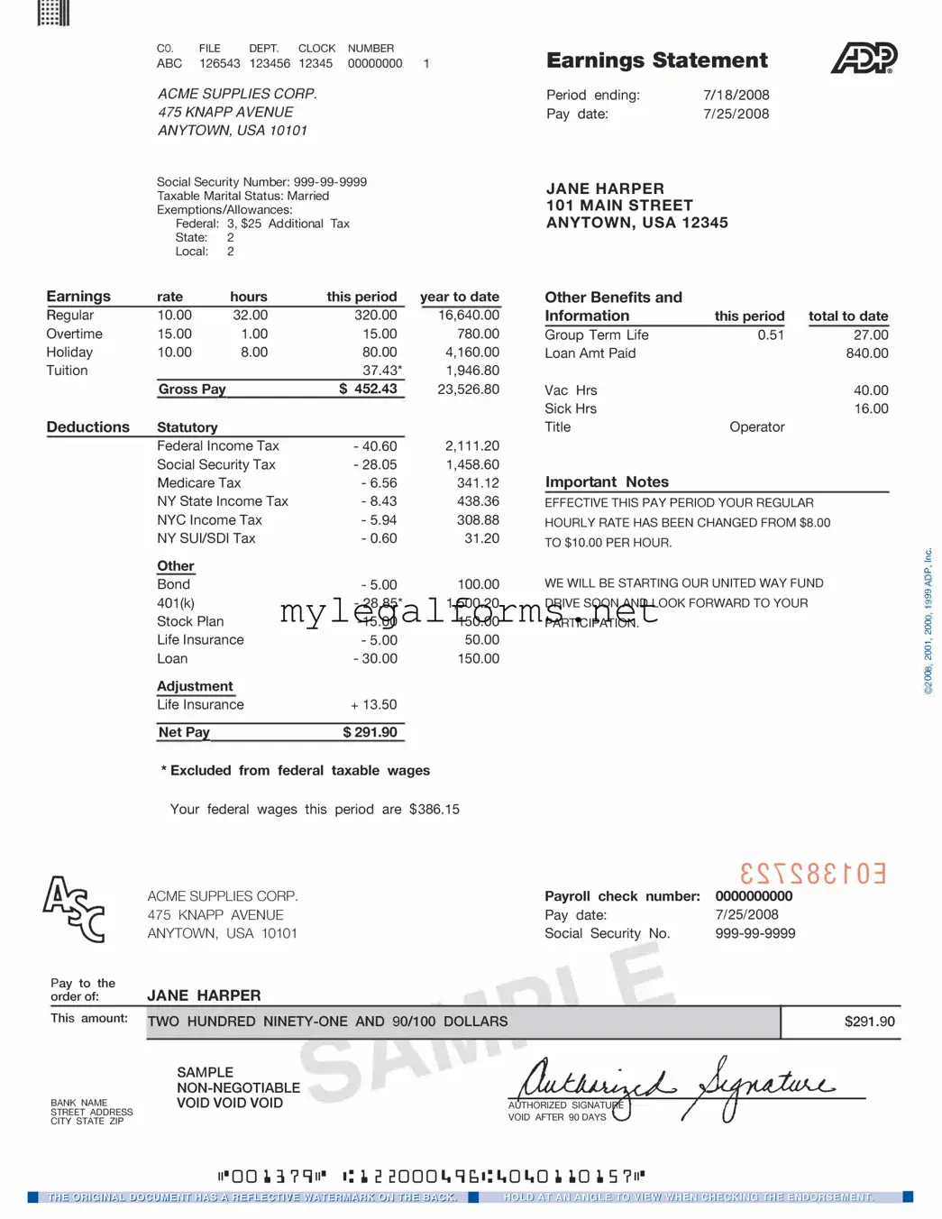 Adp Pay Stub Template
