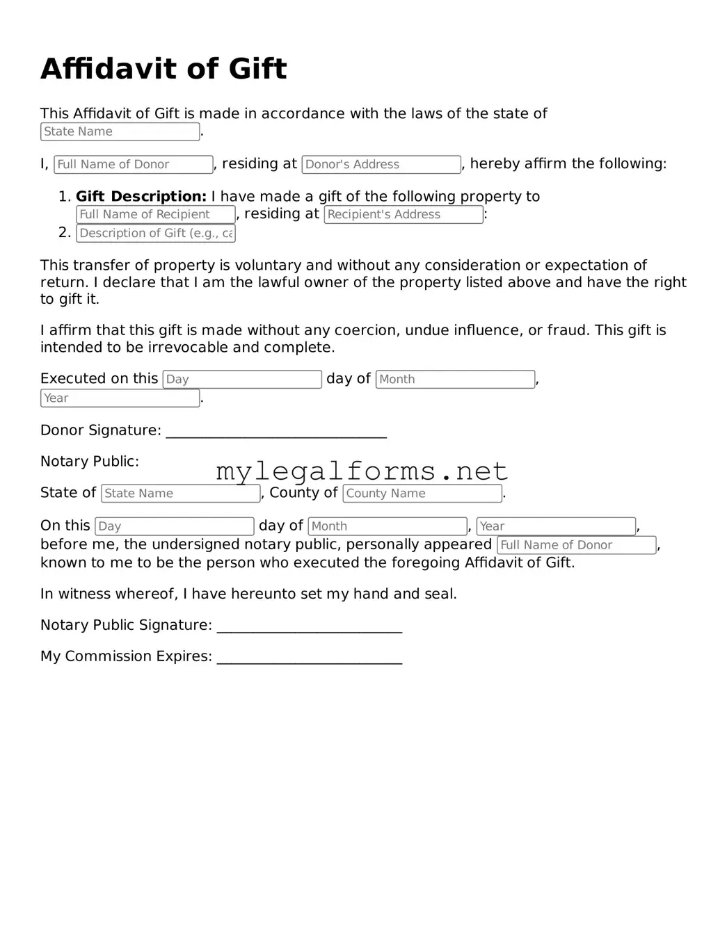 Attorney-Approved Affidavit of Gift Form