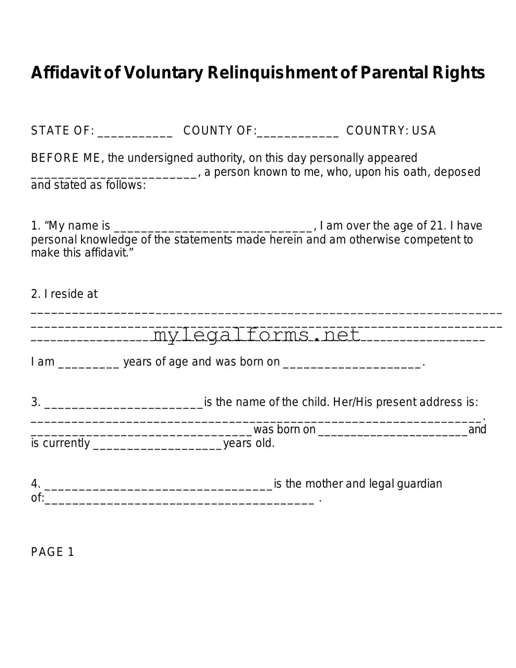 Affidavit Parental Rights Template