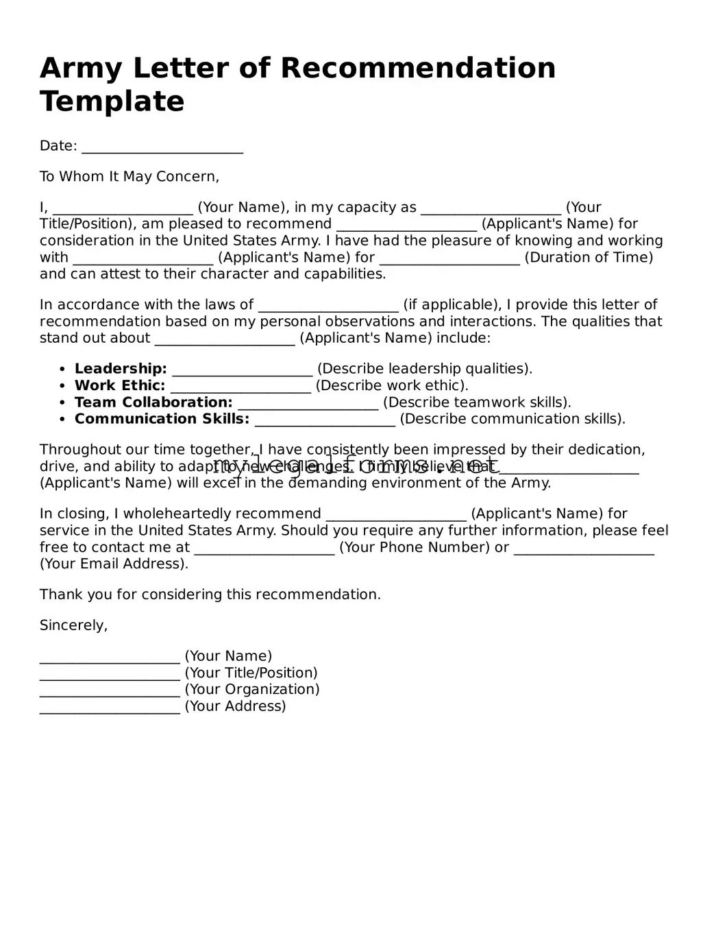 Attorney-Approved Army Letter of Recommendation Form