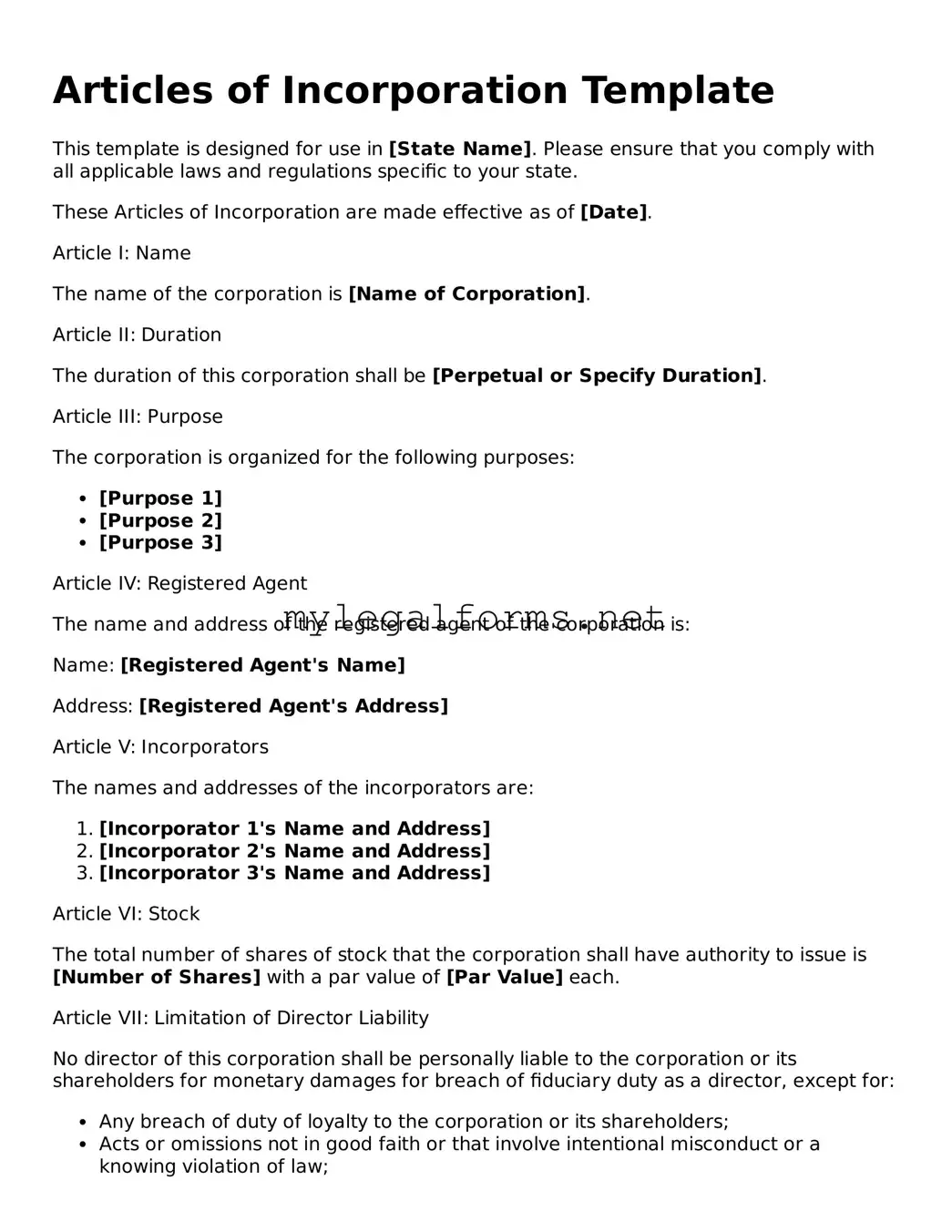 Attorney-Approved Articles of Incorporation Form