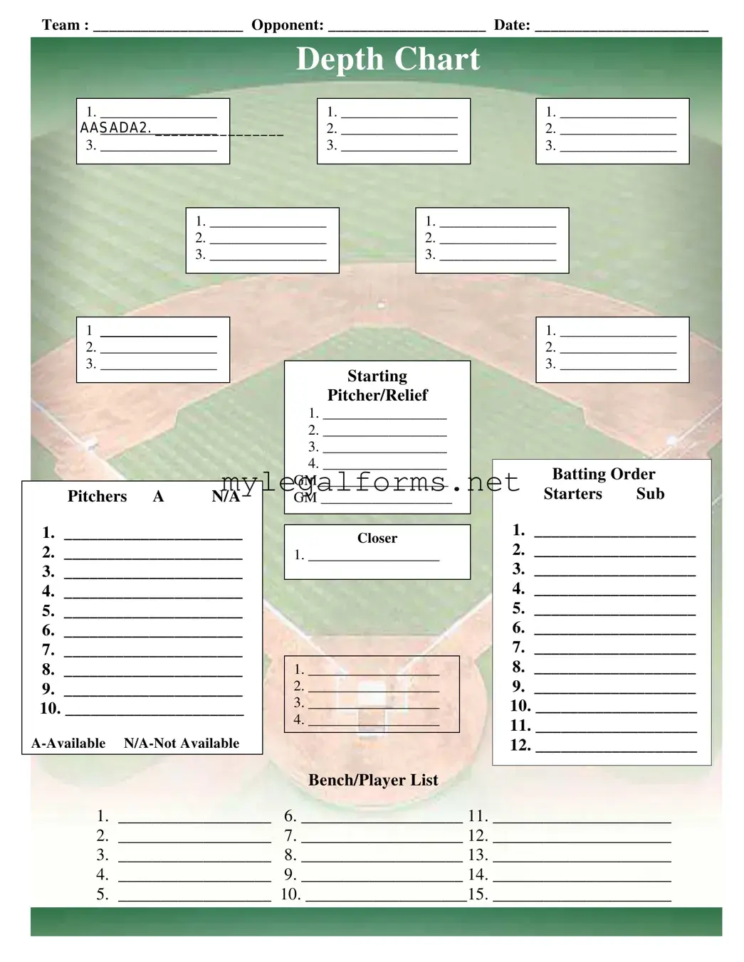 Baseball Field Lineup Template