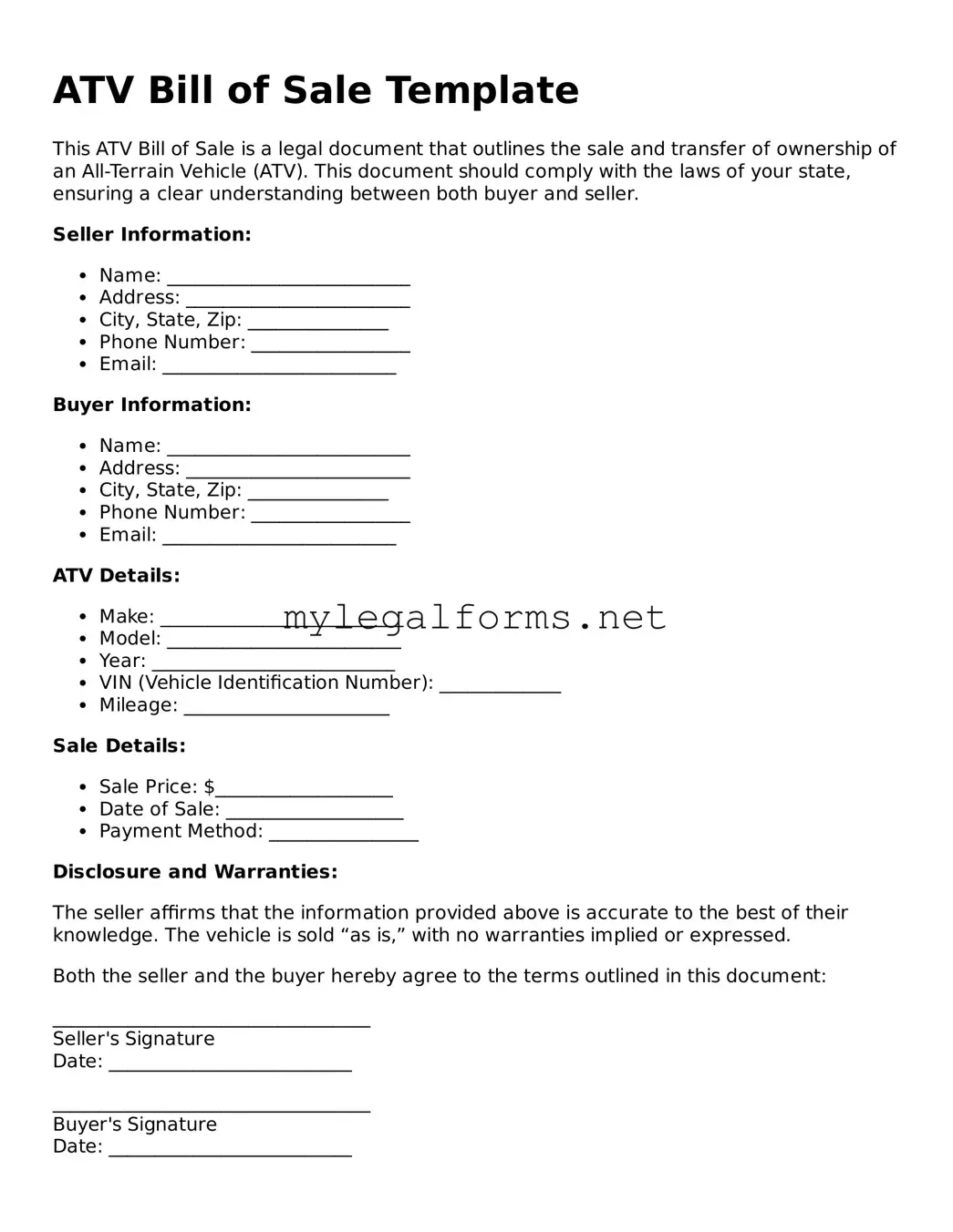 Attorney-Approved ATV Bill of Sale Form