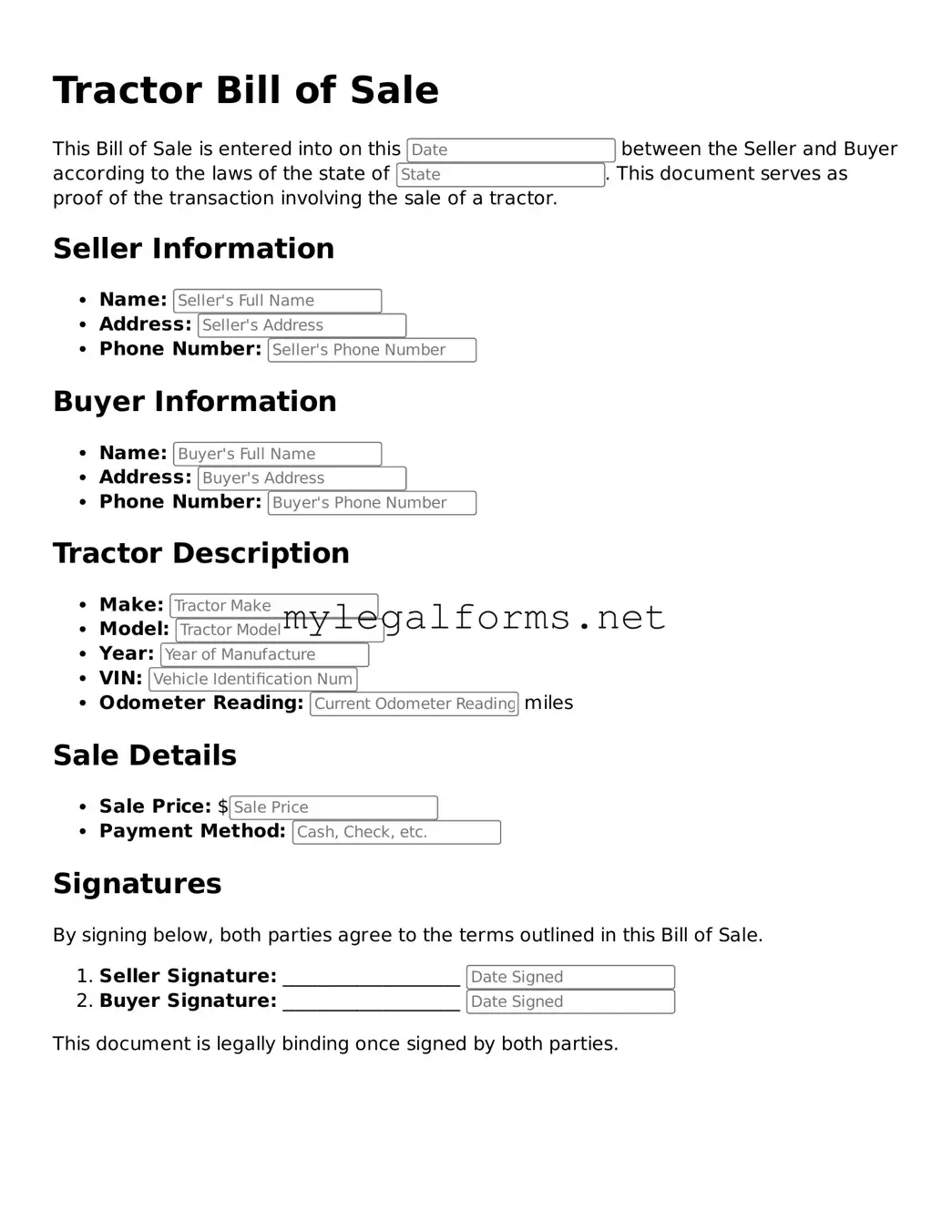 Attorney-Approved Tractor Bill of Sale Form