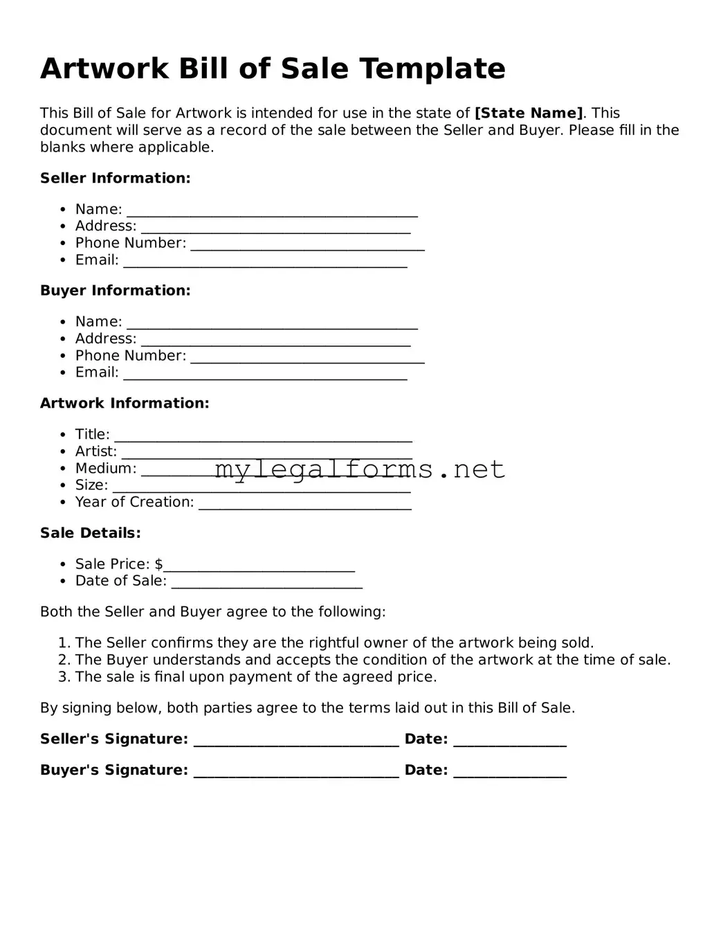 Attorney-Approved Artwork Bill of Sale Form