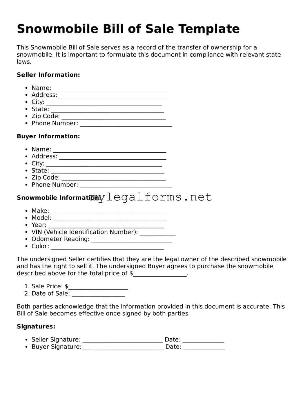 Attorney-Approved Snowmobile Bill of Sale Form