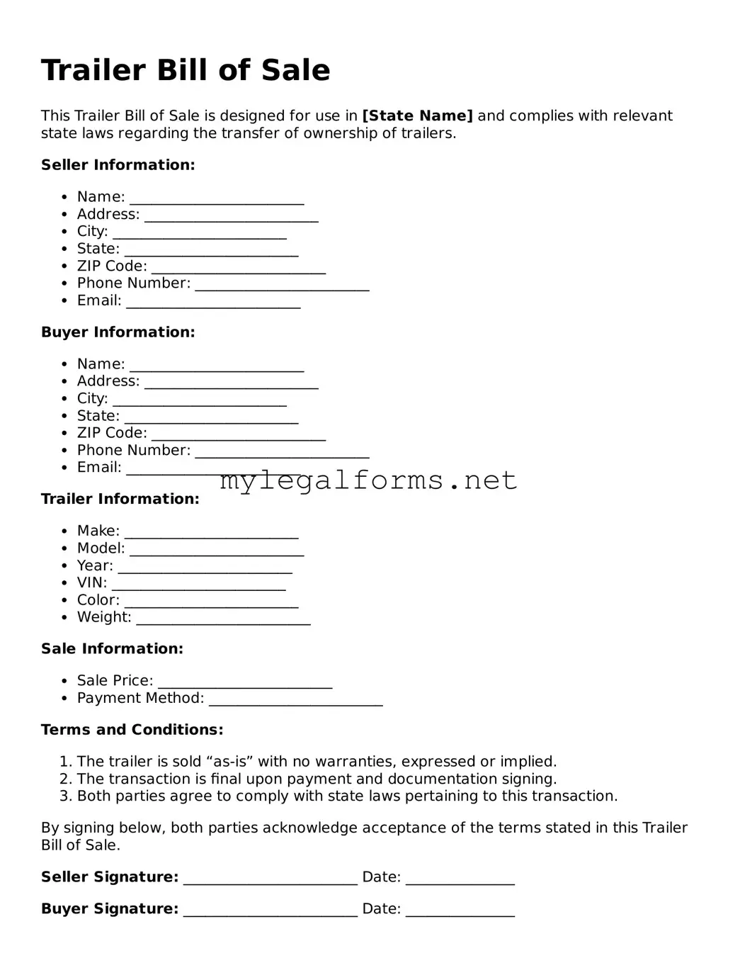 Attorney-Approved Trailer Bill of Sale Form