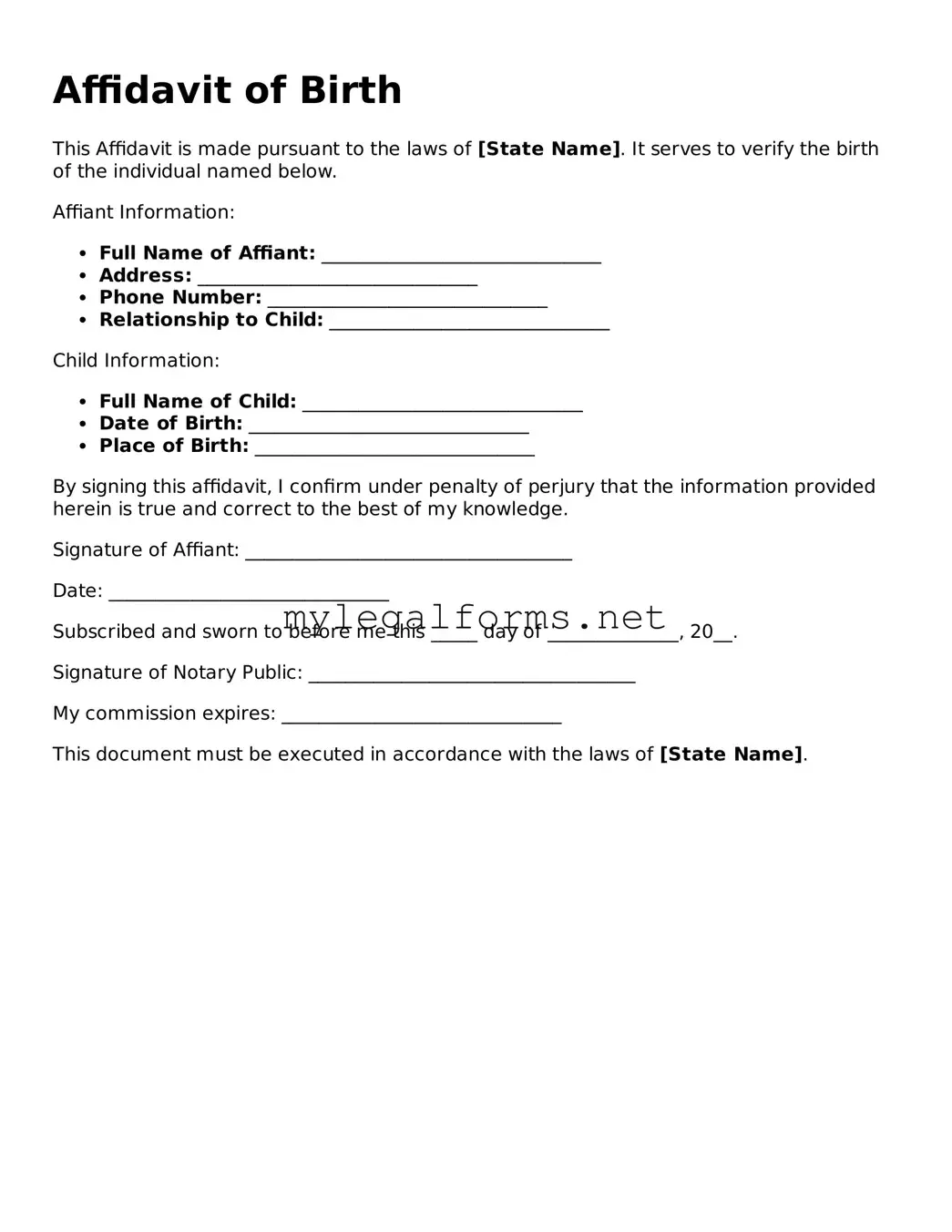 Attorney-Approved Affidavit of Birth Form