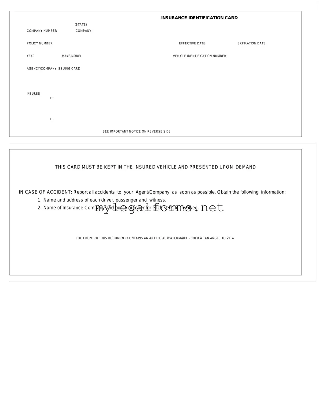 Auto Insurance Card Template