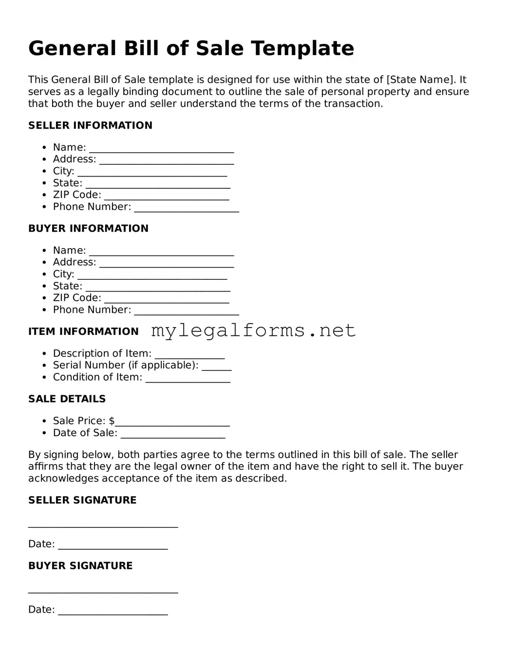 Attorney-Approved General Bill of Sale Form