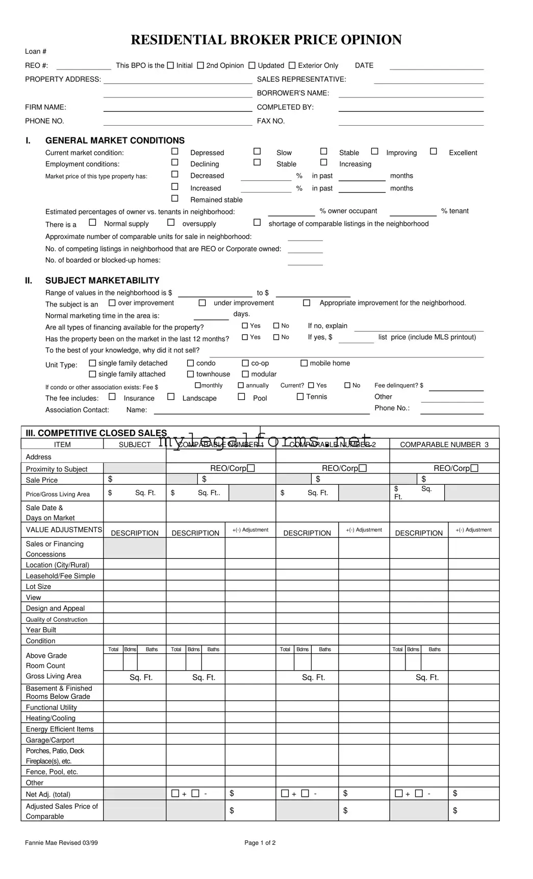 Broker Price Opinion Template