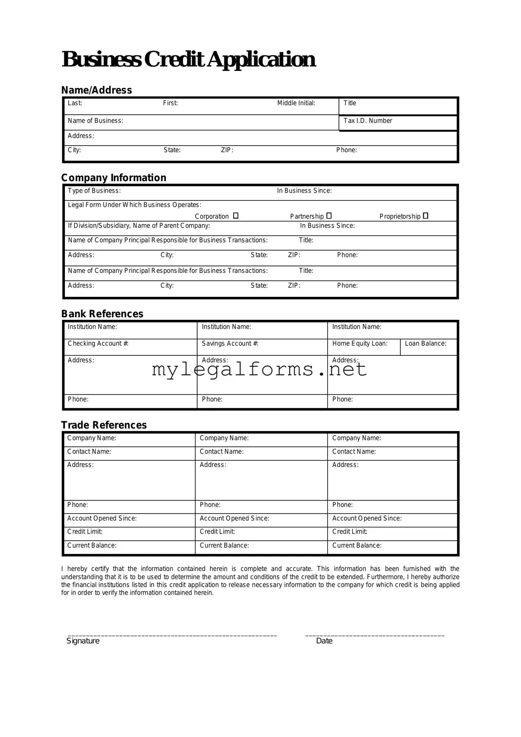 Business Credit Application Template