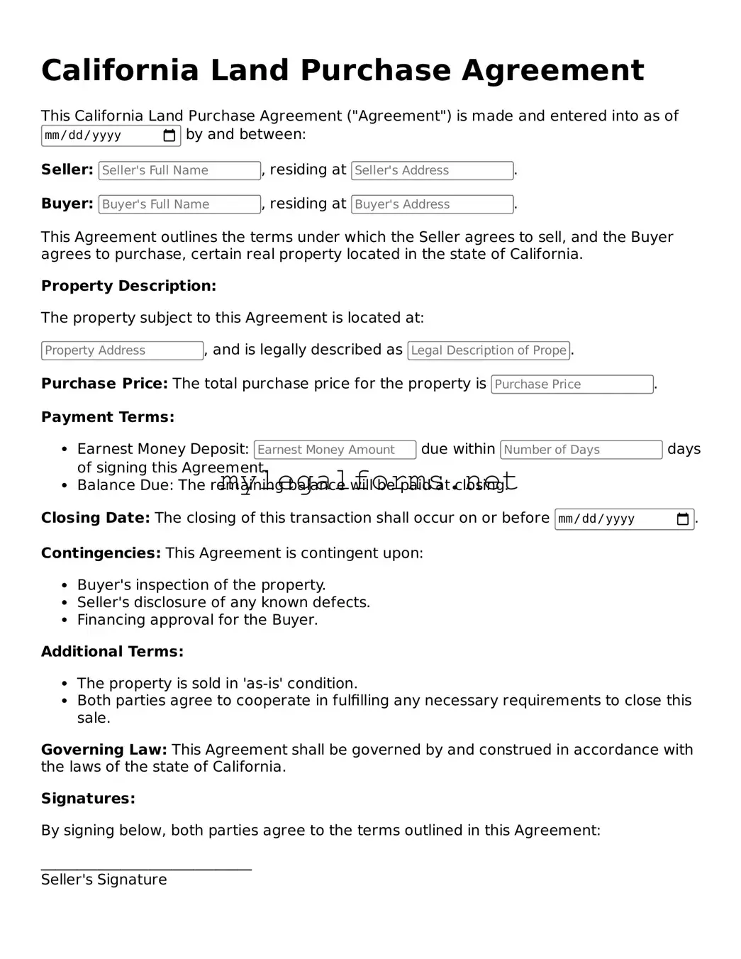 Land Purchase Agreement Document for California State