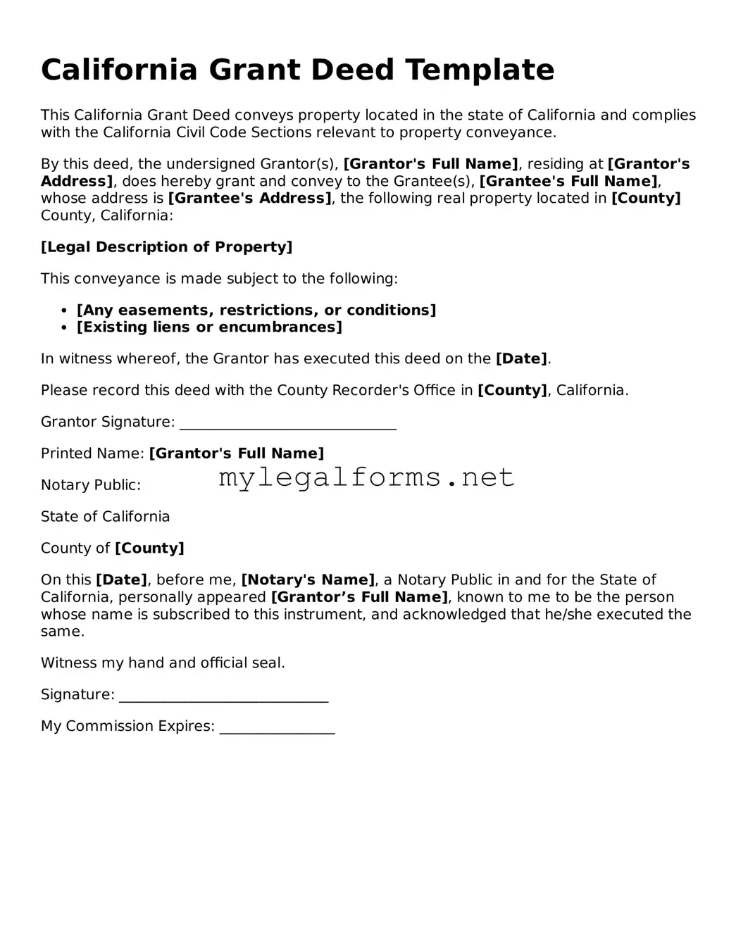 Deed Document for California State