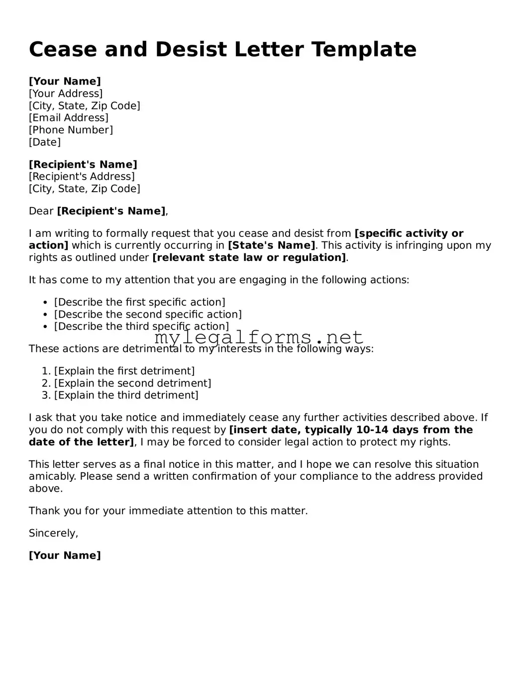 Attorney-Approved Cease and Desist Letter Form