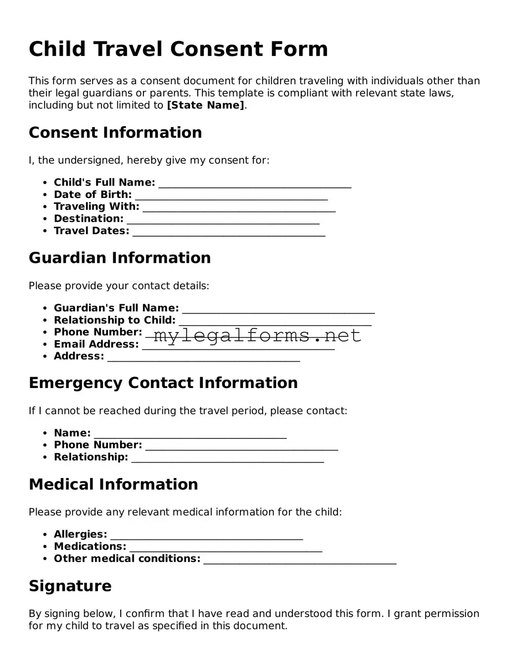 Attorney-Approved Child Travel Consent Form Form