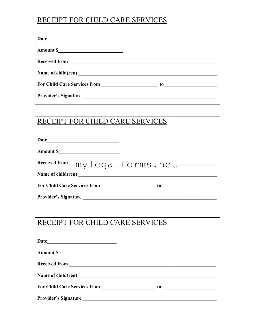 Childcare Receipt Template