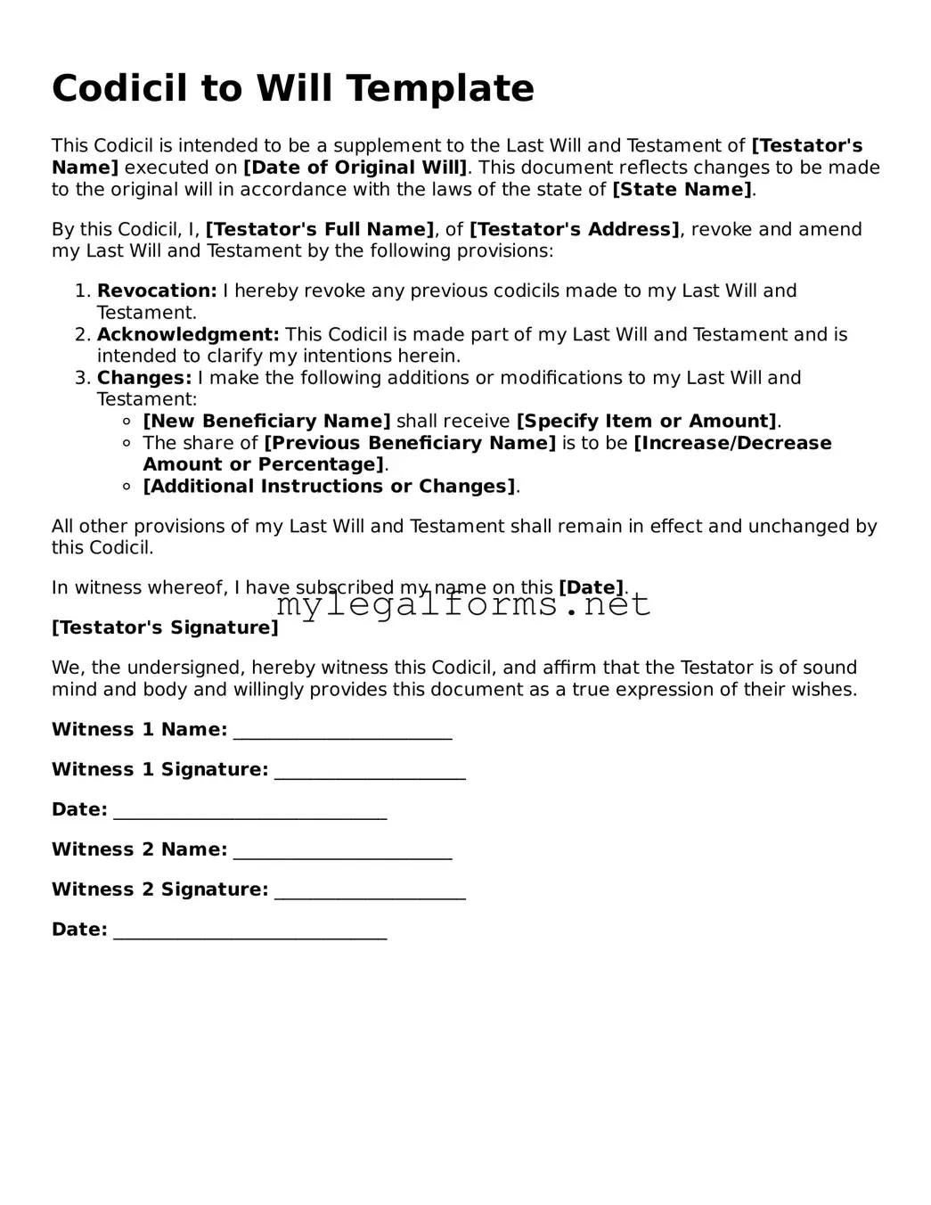 Attorney-Approved Codicil to Will Form