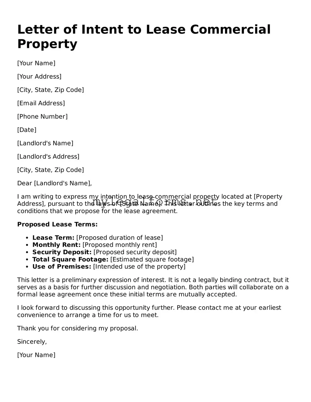 Attorney-Approved Letter of Intent to Lease Commercial Property Form