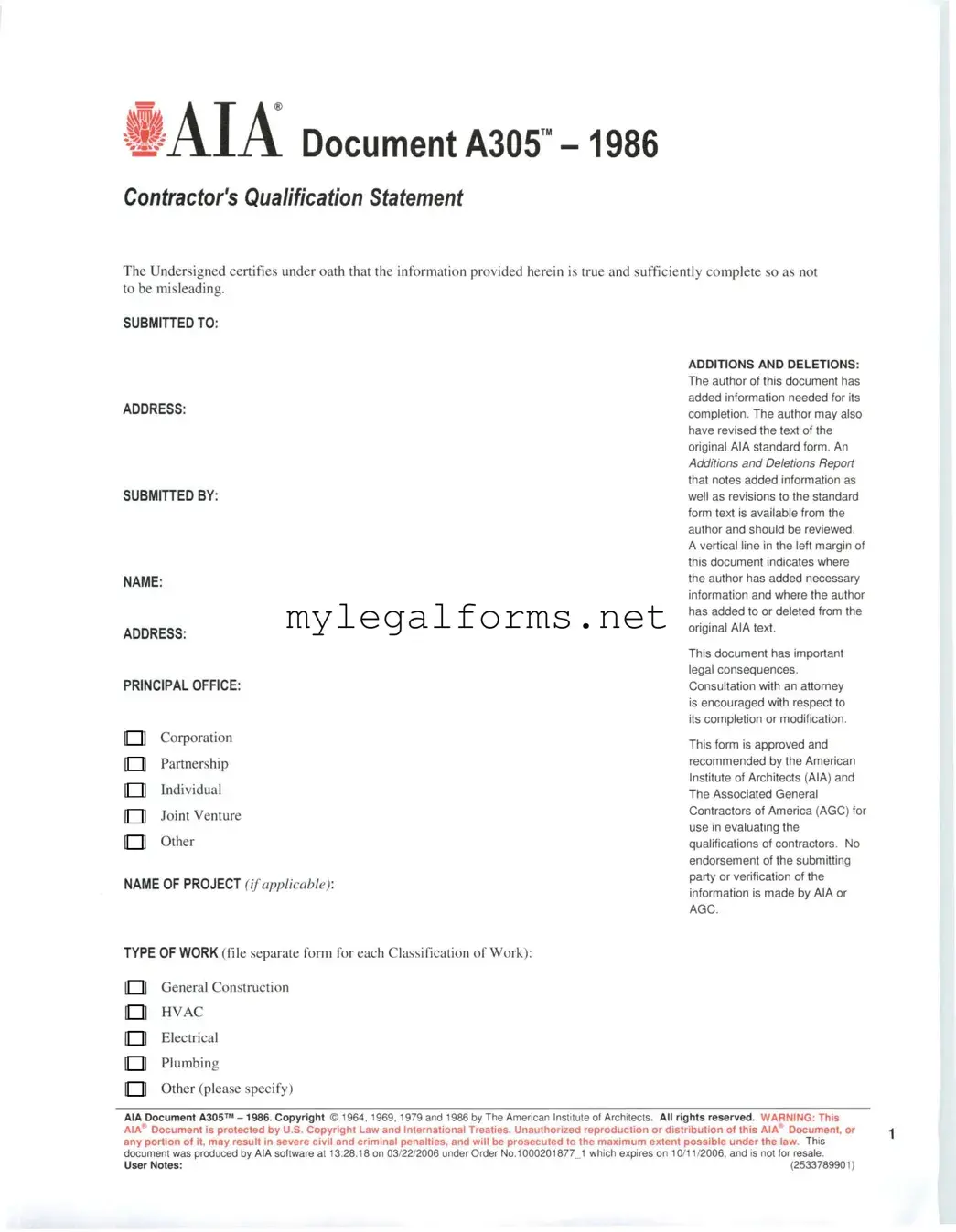 AIA A305 Template