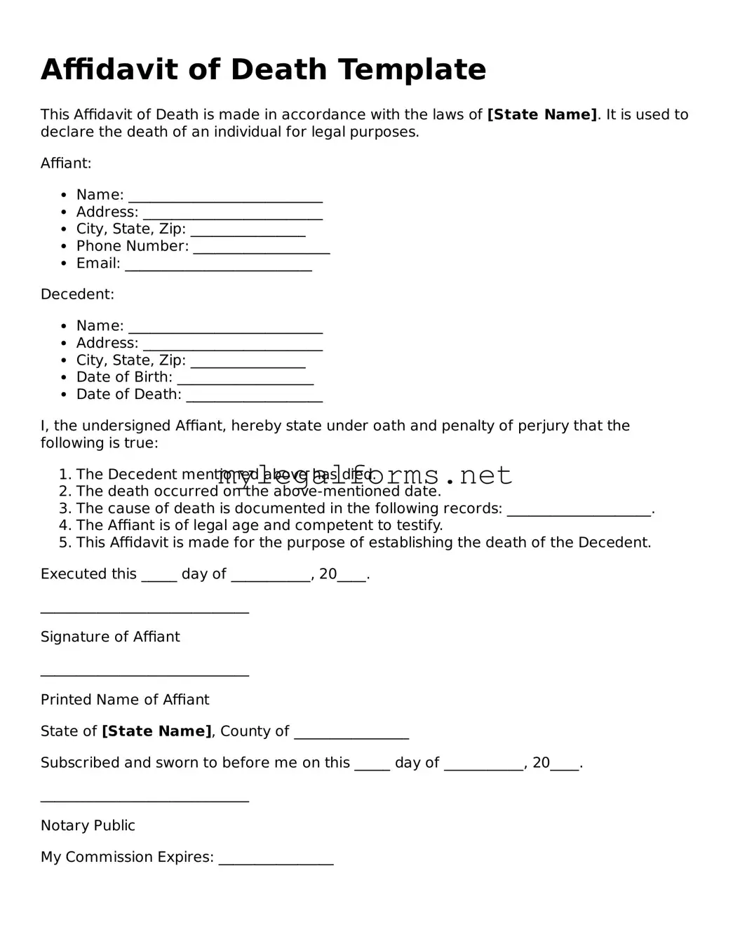 Attorney-Approved Affidavit of Death Form