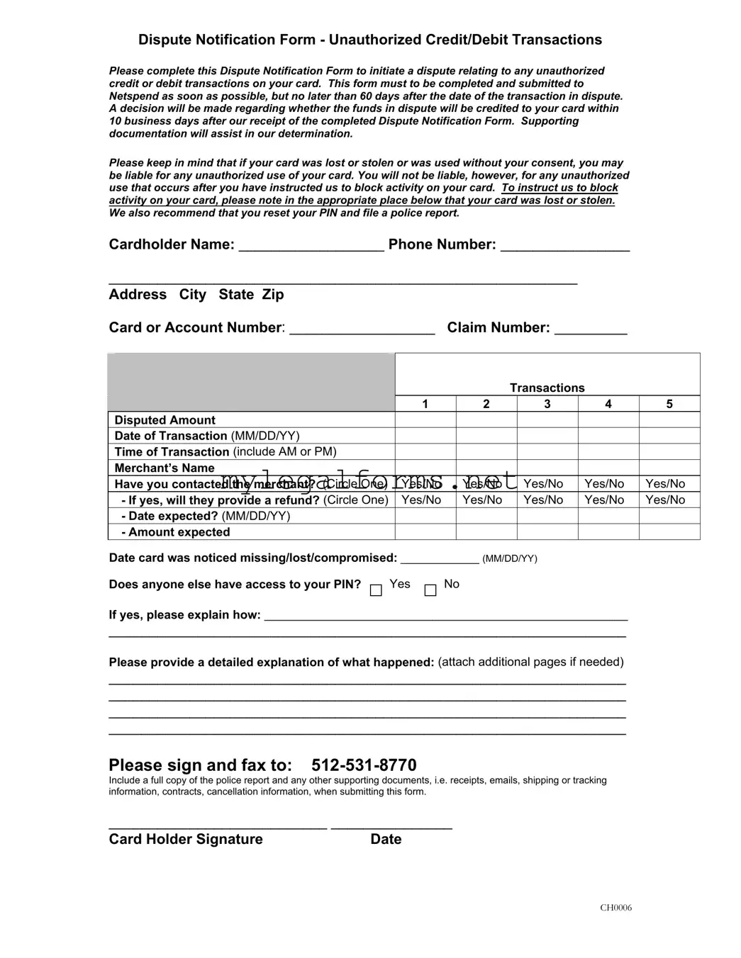 Netspend Dispute Template