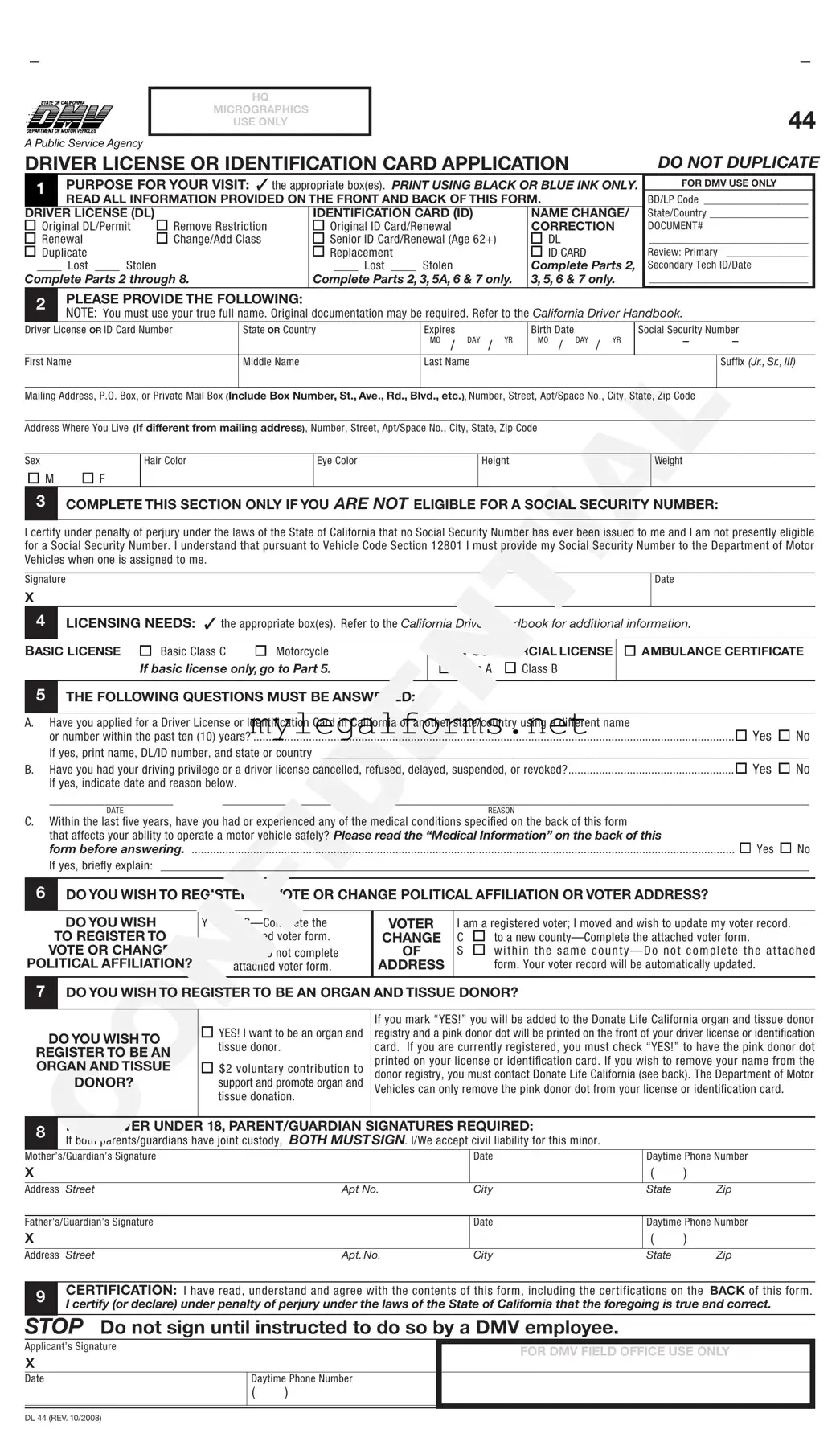 Ca Dmv Dl 44 Template