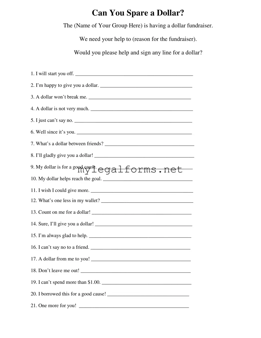 Donated A Dollar Template