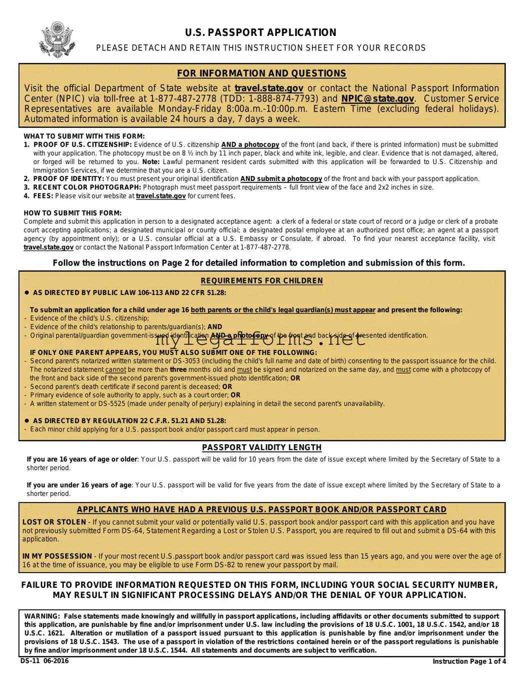 DS-11 U.S. Passport application Template