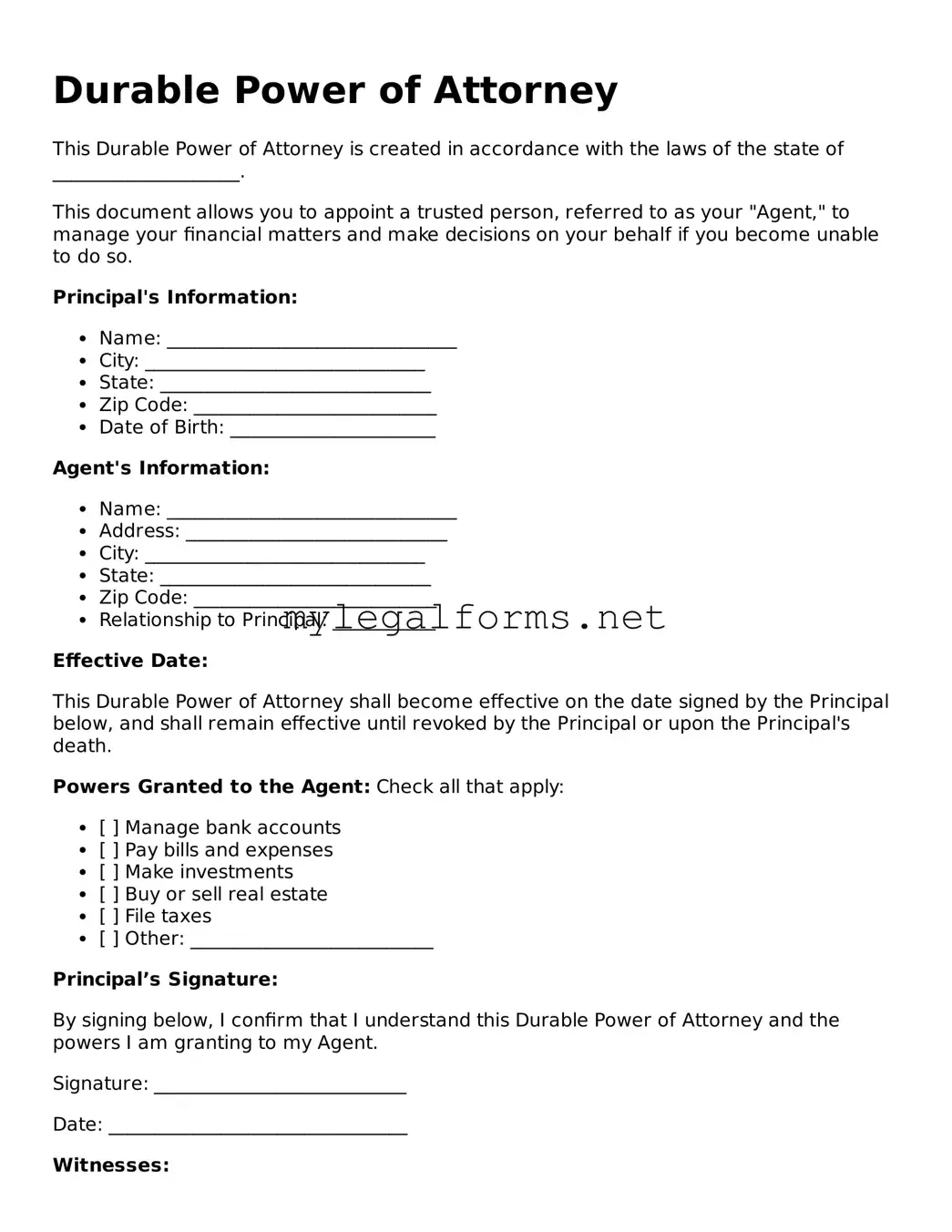 Attorney-Approved Durable Power of Attorney Form