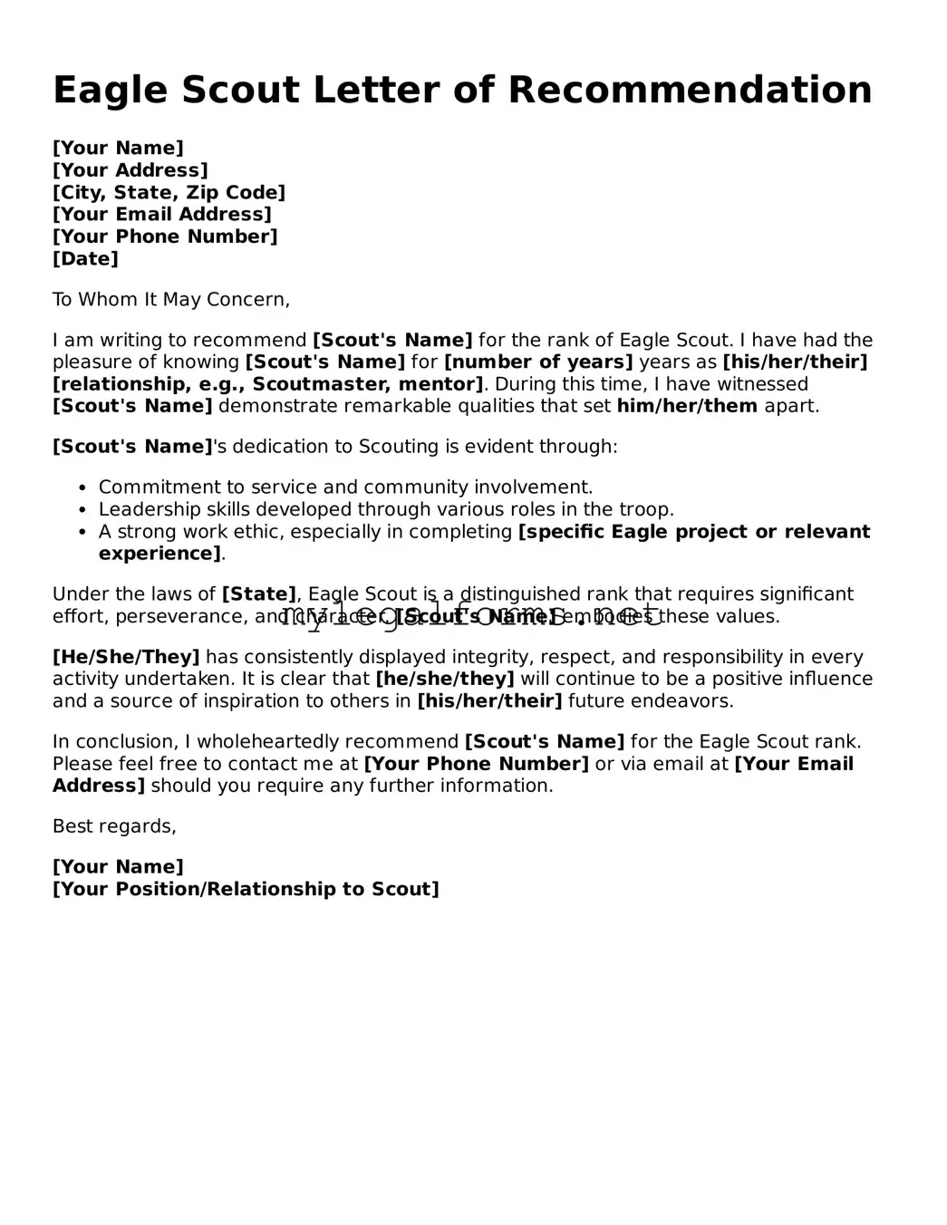 Attorney-Approved Eagle Scout Letter of Recommendation Form
