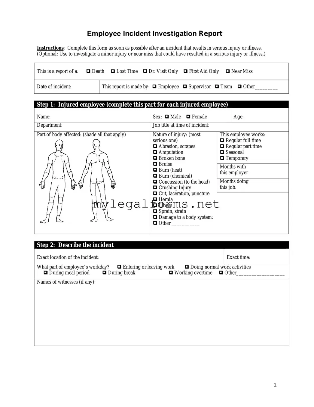 Employee Accident Report Template