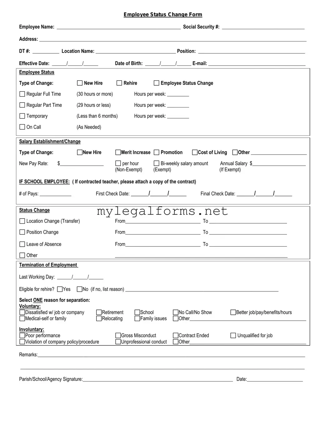 Employee Status Change Template