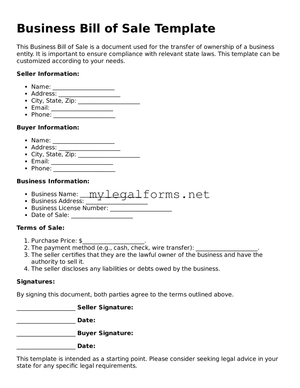 Attorney-Approved Business Bill of Sale Form