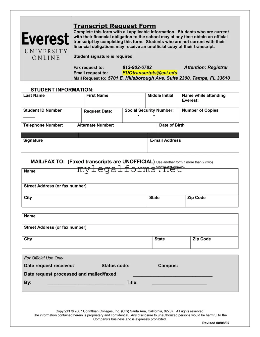 Everest University Transcript Template