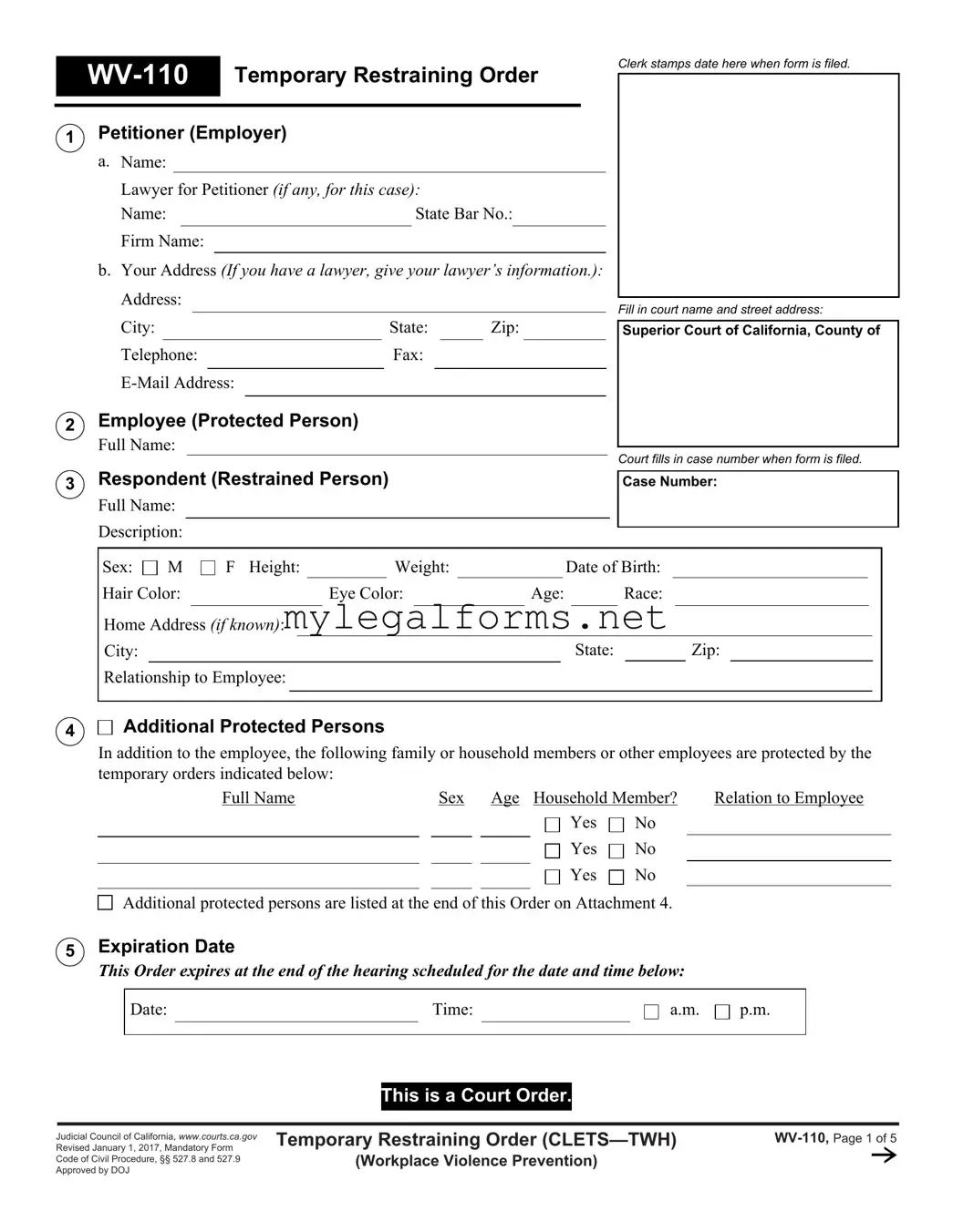 Fake Restraining Order Template