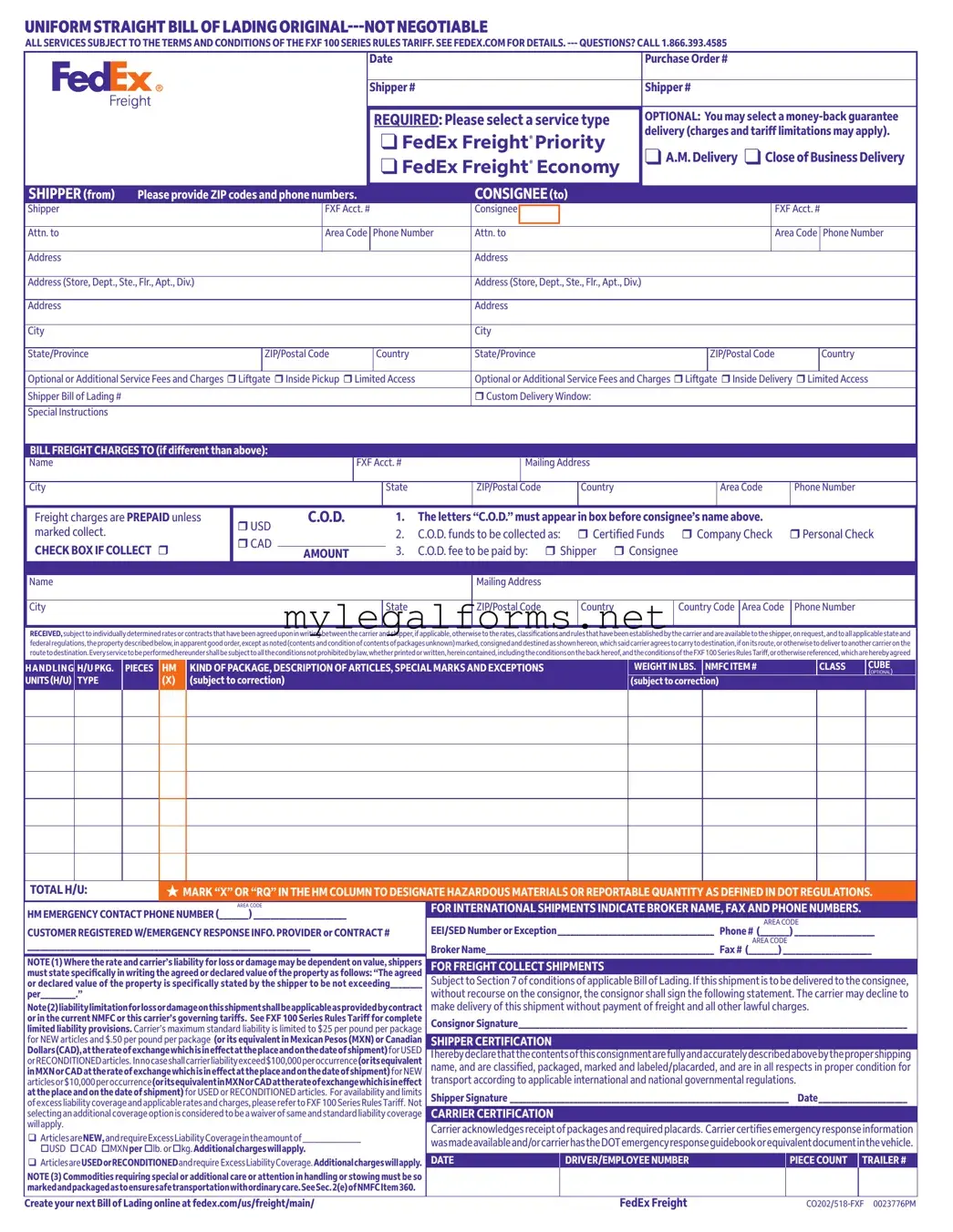 Fedex Bill Of Lading Template