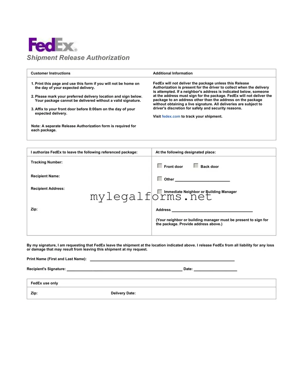 Fedex Release Template