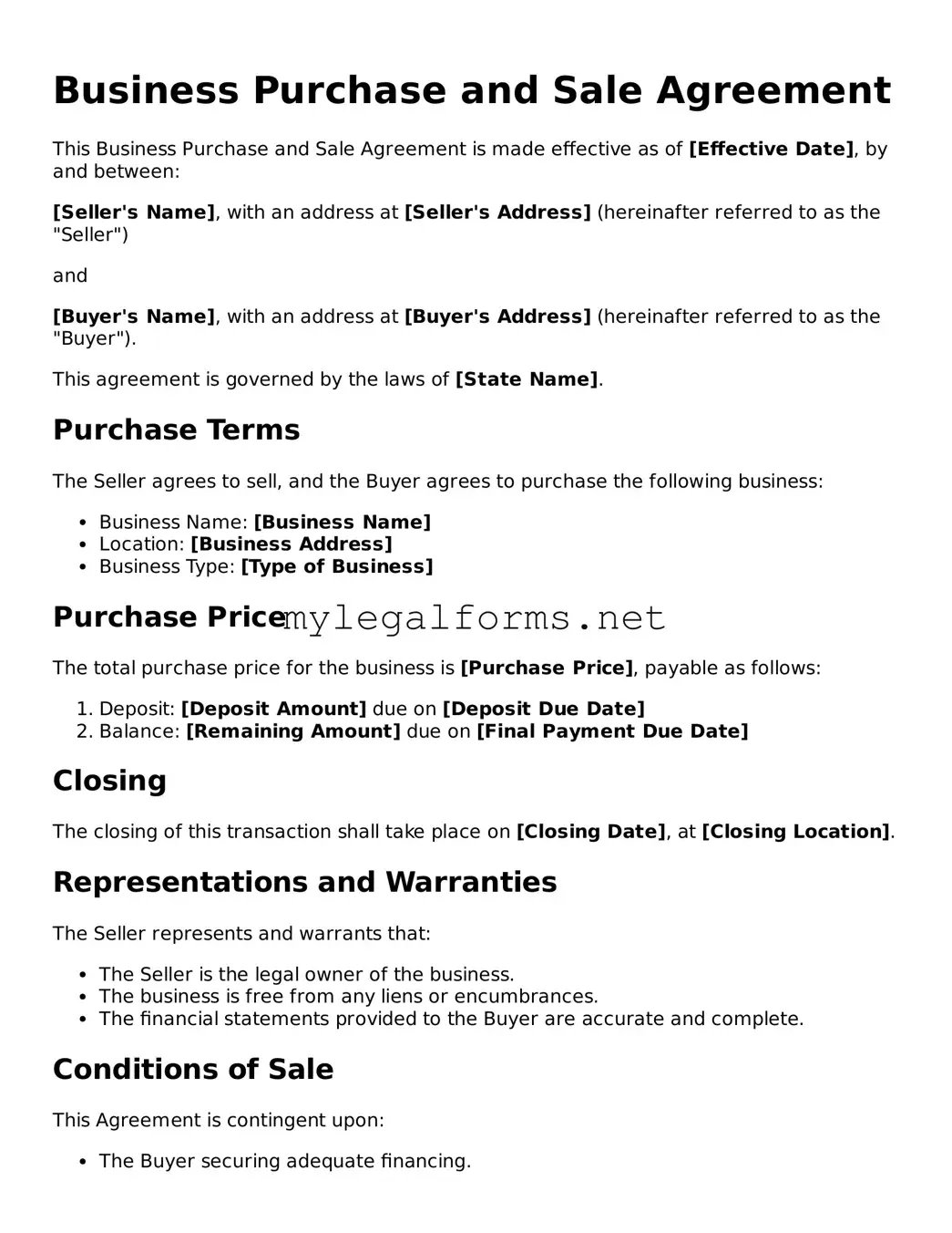 Attorney-Approved Business Purchase and Sale Agreement Form