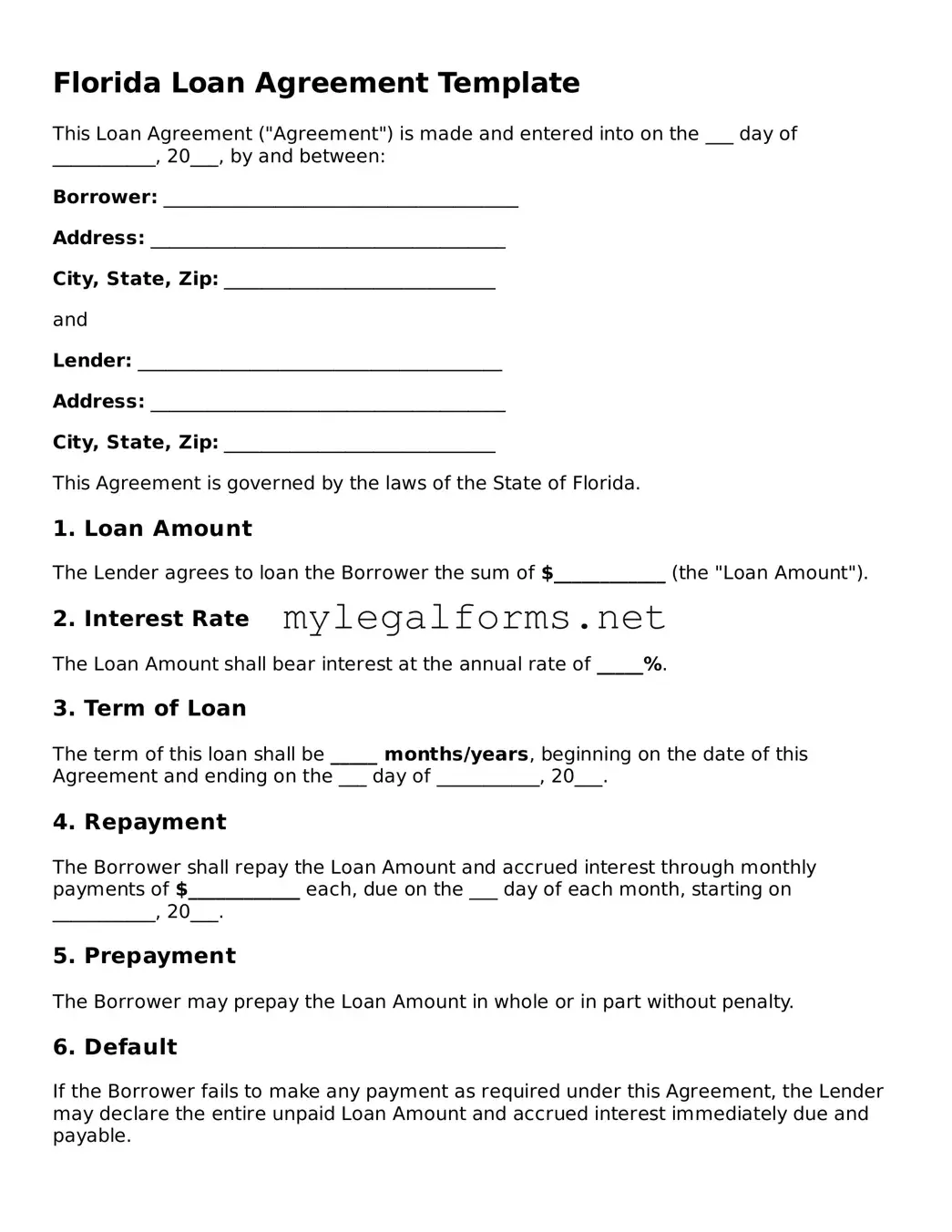 Loan Agreement Document for Florida State