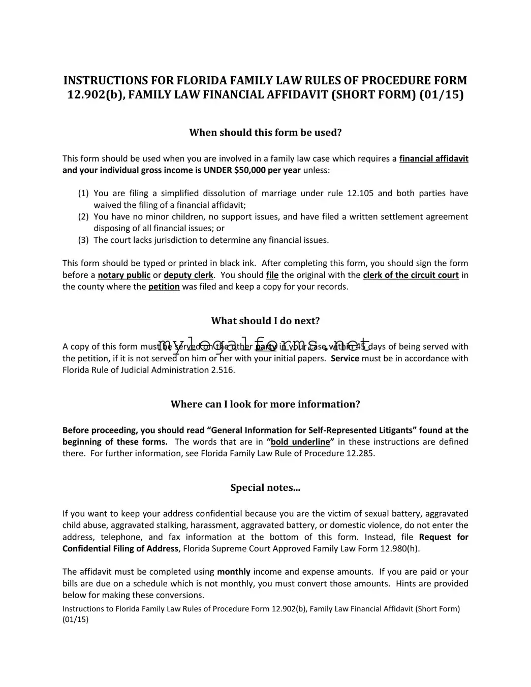 Florida Financial Affidavit Short 12.902(b) Template