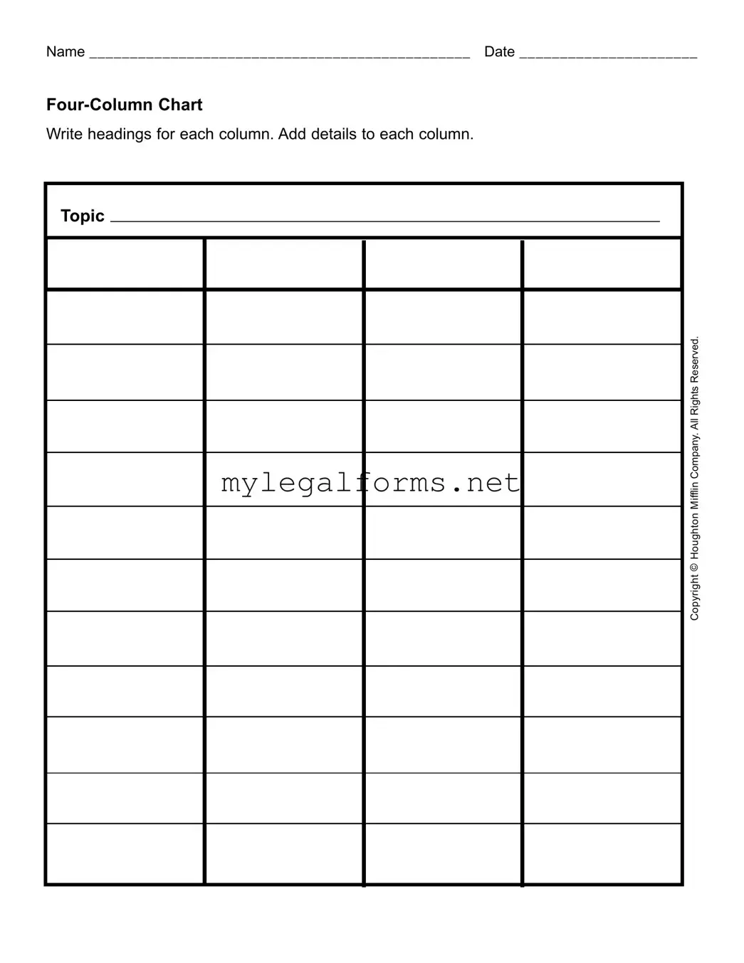 Four Column Chart Template