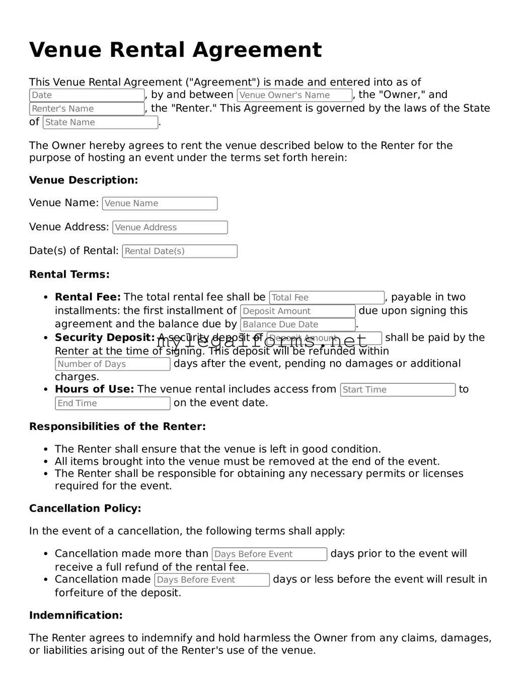 Attorney-Approved Venue Rental Agreement Form
