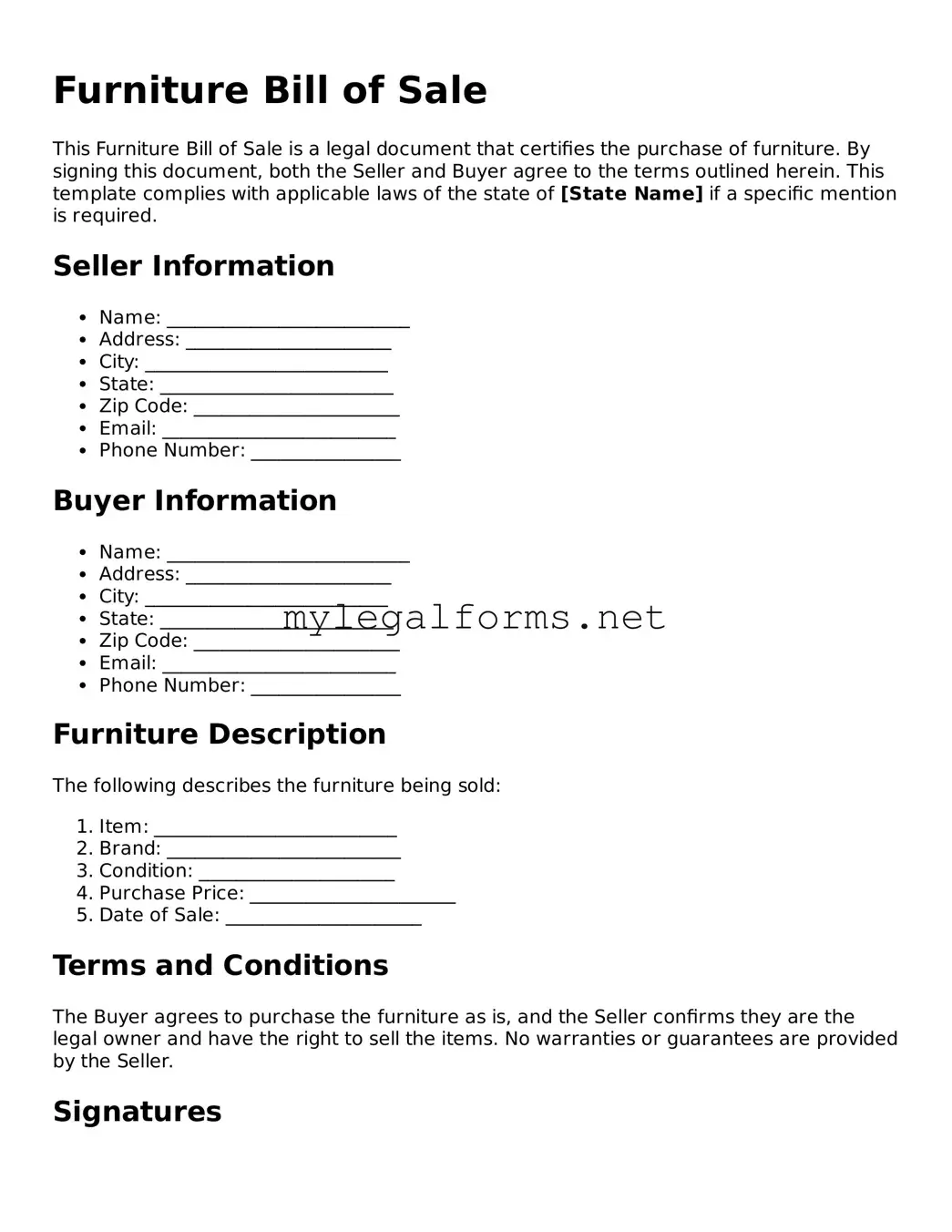 Attorney-Approved Furniture Bill of Sale Form