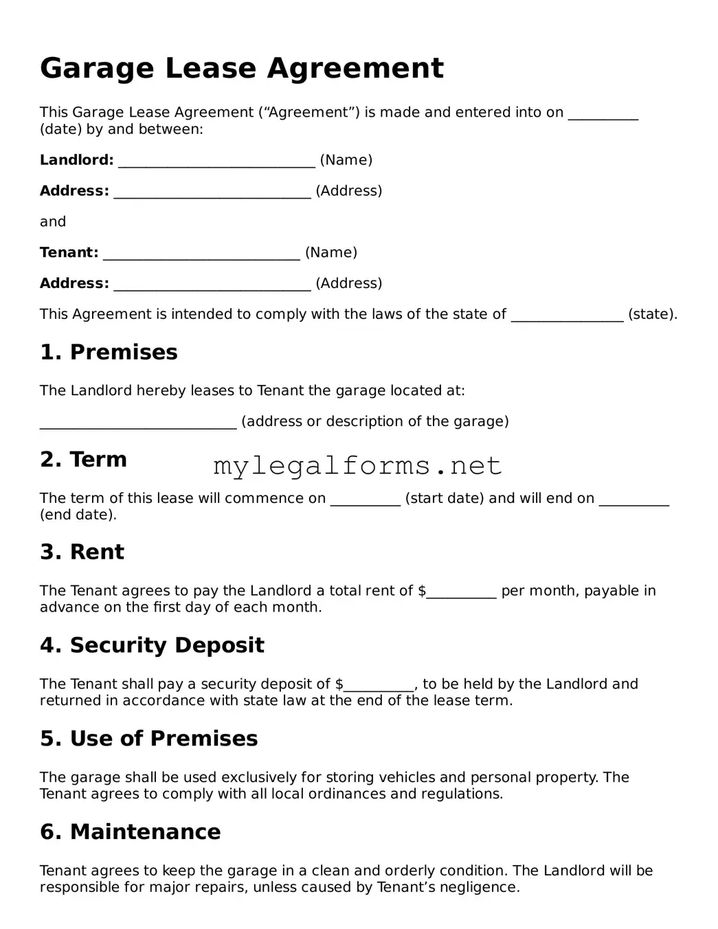 Attorney-Approved Garage Lease Agreement Form