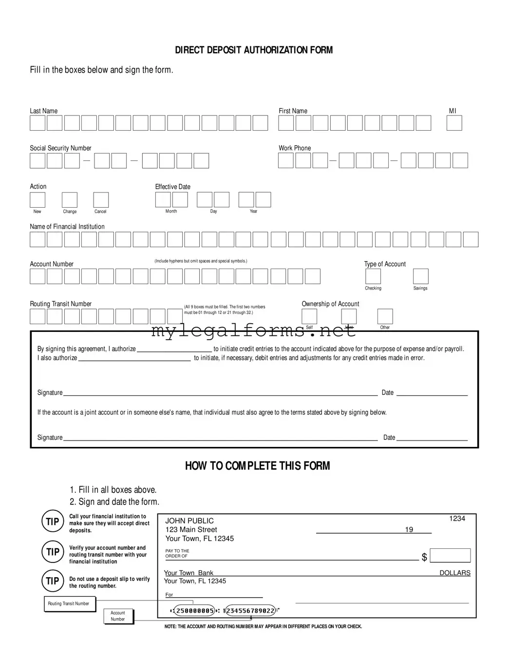 Generic Direct Deposit Template