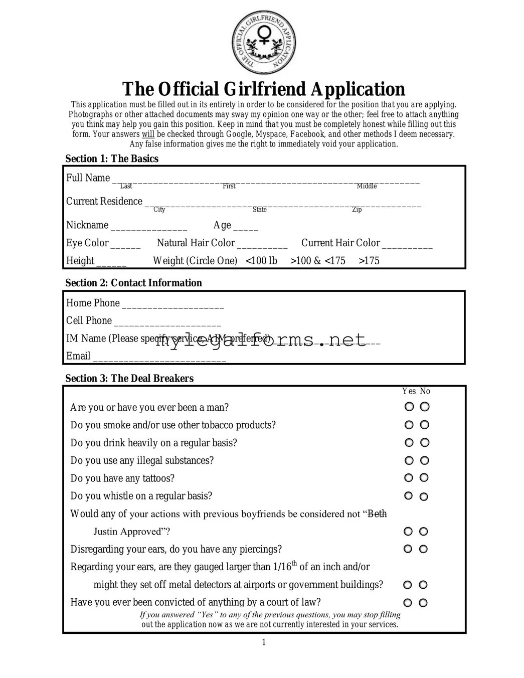 Girlfriend Application Template