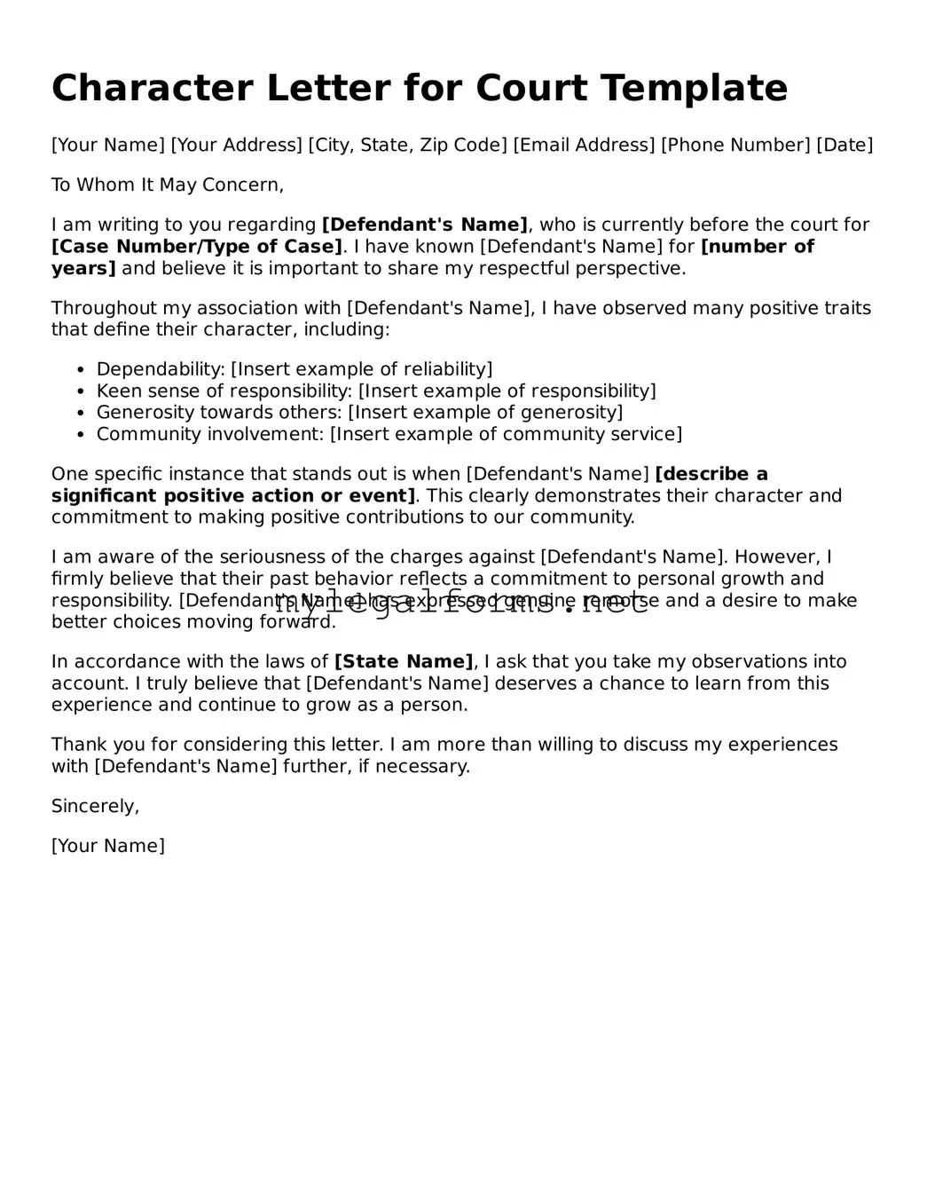Attorney-Approved Character Letter for Court Form